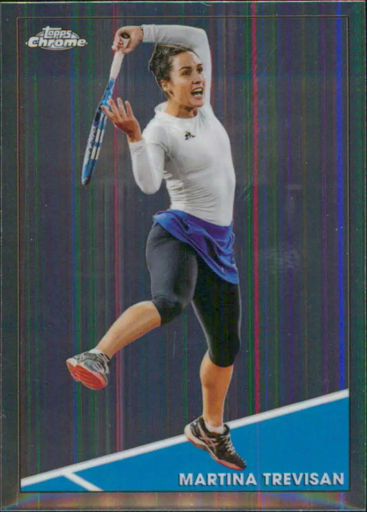 Martina Trevisan serving in match, featured on Topps Chrome tennis card