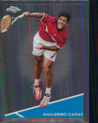 Guillermo Canas serving in red shirt on 2021 Topps Chrome tennis card image