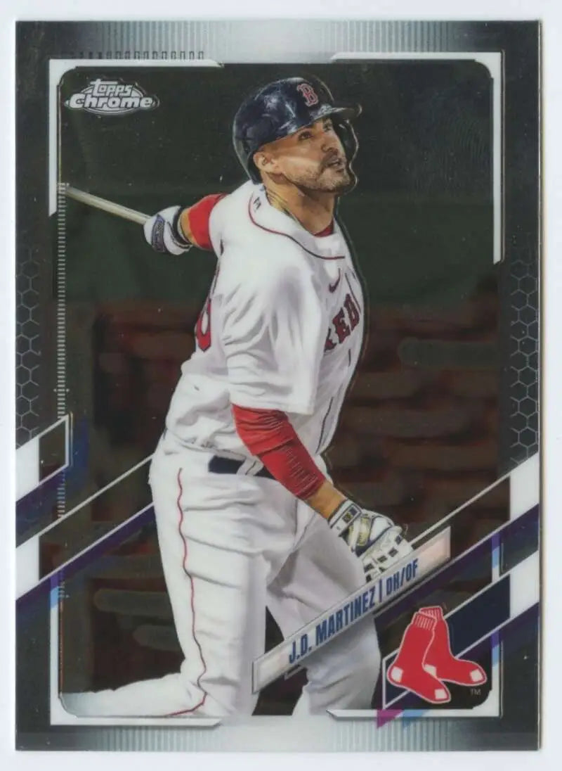 J.D. Martinez in Boston Red Sox uniform taking batting stance for Topps Chrome card