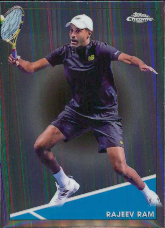 Tennis player Rajeev Ram lunges with racquet on 2021 Topps Chrome tennis card