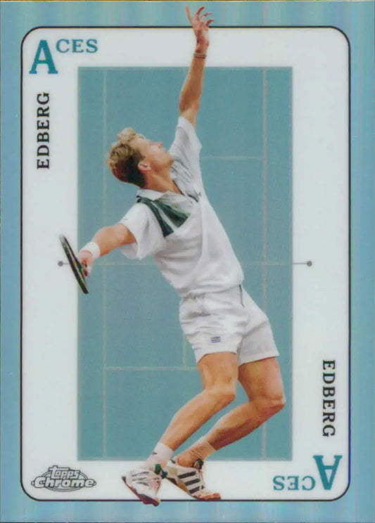 Tennis player serving in white attire on 2021 Topps Chrome Aces Stefan Edberg card