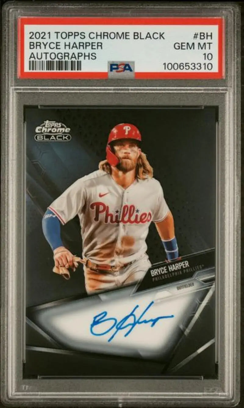 PSA 10 Gem Mint Bryce Harper Autographed Philadelphia Phillies Topps Chrome Black Card