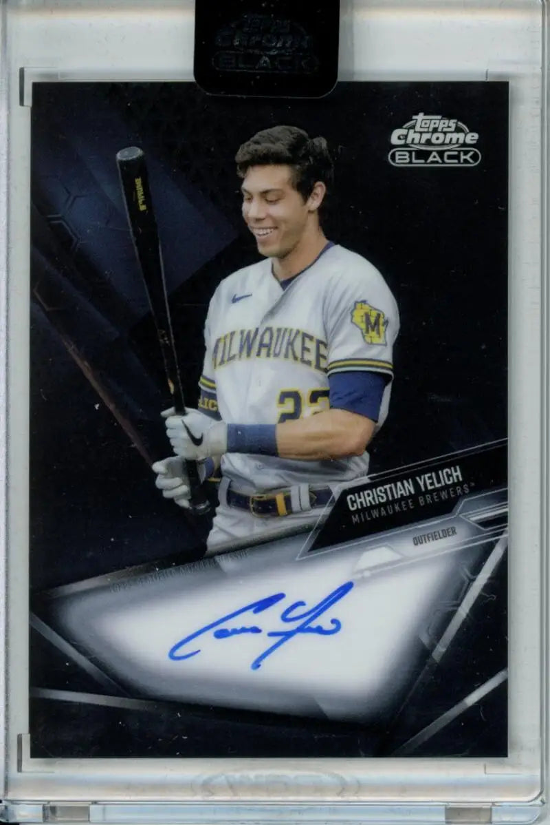 Baseball card of Christian Yelich with autograph from Topps Chrome Black set