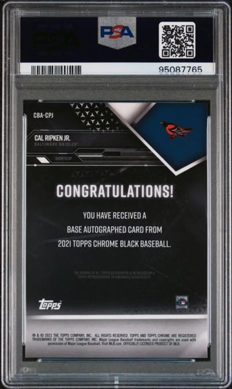 PSA-graded Topps Chrome Black Cal Ripken Jr. redemption card for Baltimore Orioles