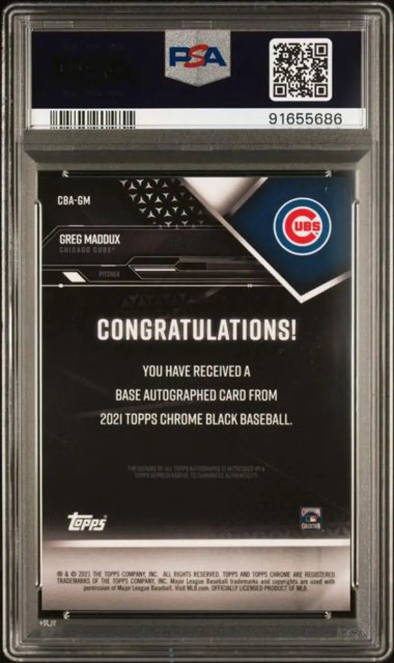 PSA 10 GEM MINT 2021 Topps Chrome Black Greg Maddux Auto Chicago Cubs Card Redemption