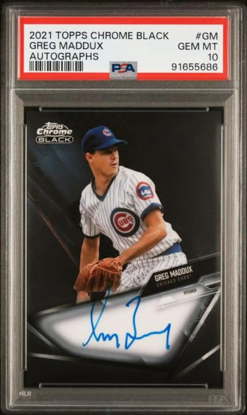 PSA-graded 2021 Topps Chrome Black Greg Maddux Auto Chicago Cubs GEM MINT Baseball Card