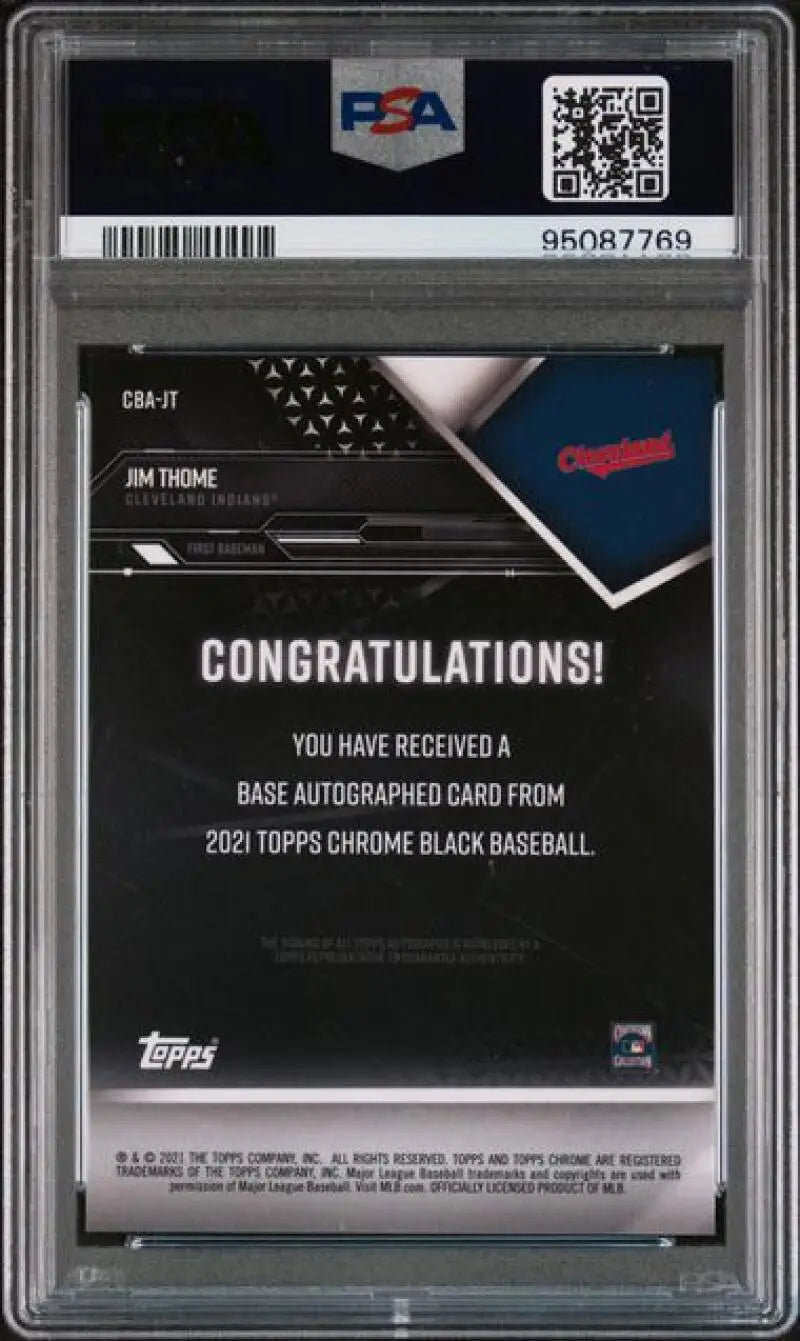 PSA-graded Jim Thome 2021 Topps Chrome Black redemption notice for Cleveland Indians card