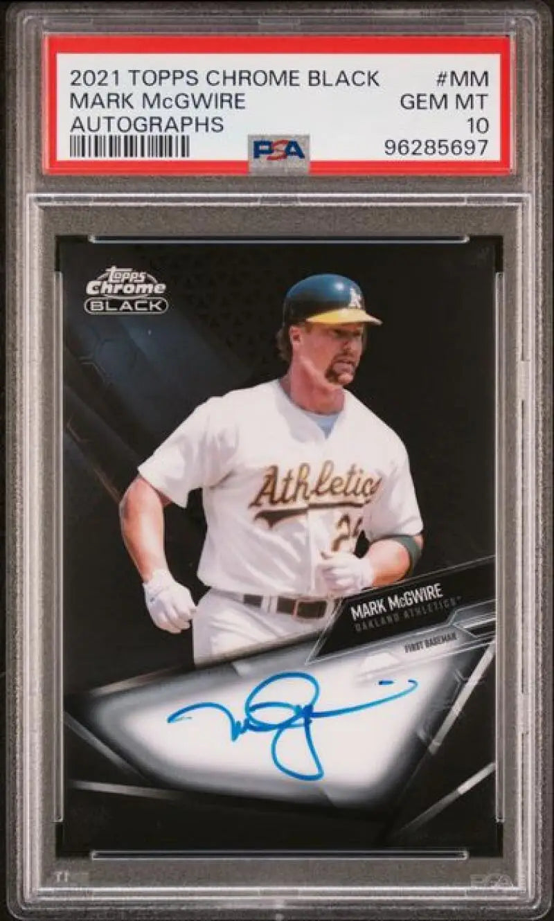 PSA 10 GEM MINT autographed Mark McGwire Topps Chrome Black baseball card Oakland Athletics