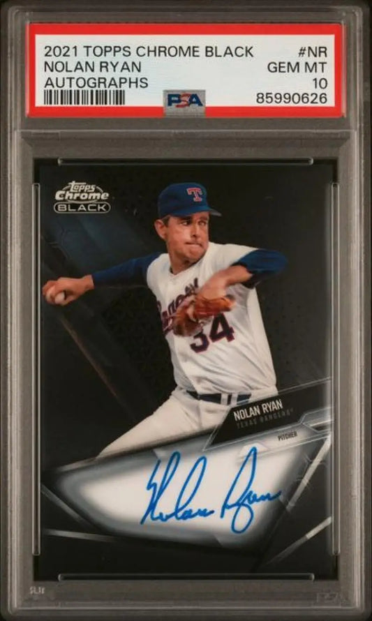 PSA 10 GEM MINT Autographed Nolan Ryan Topps Chrome Black Texas Rangers Baseball Card