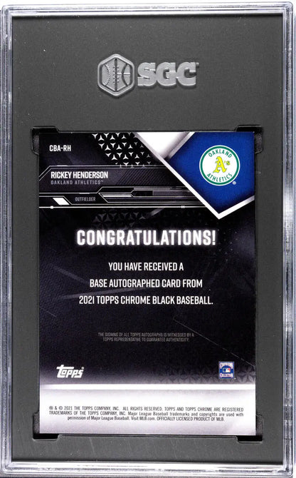 SGC-graded Rickey Henderson Oakland Athletics baseball card with congratulatory message