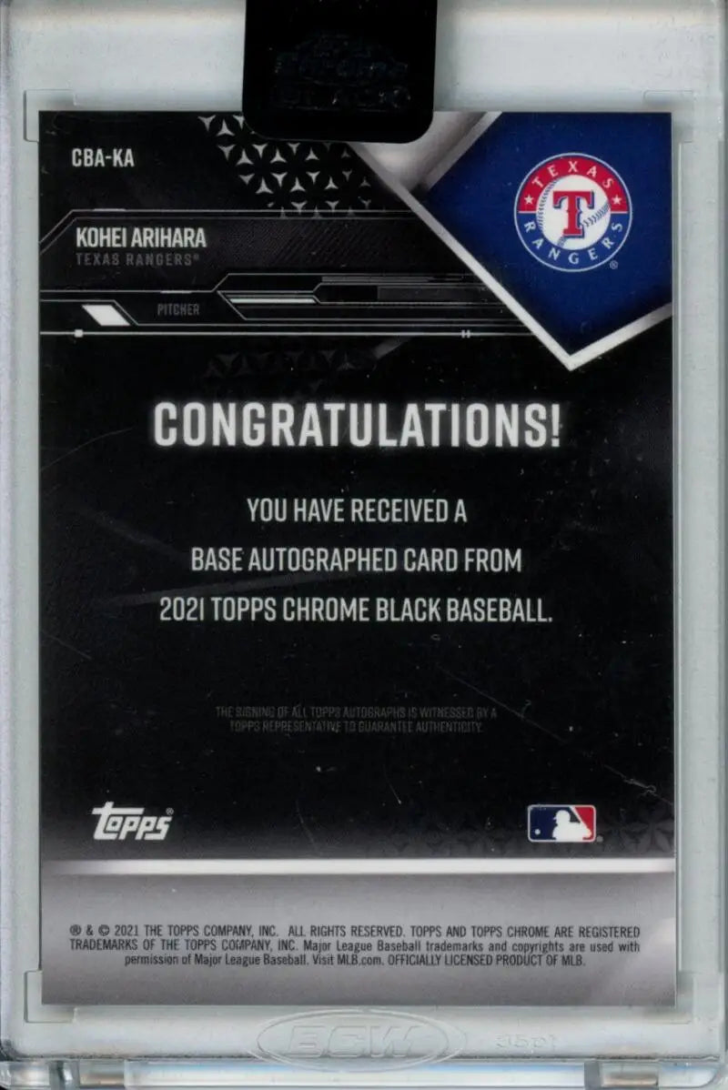 Autographed 2021 Topps Chrome Black Kohei Arihara Baseball Card for Texas Rangers