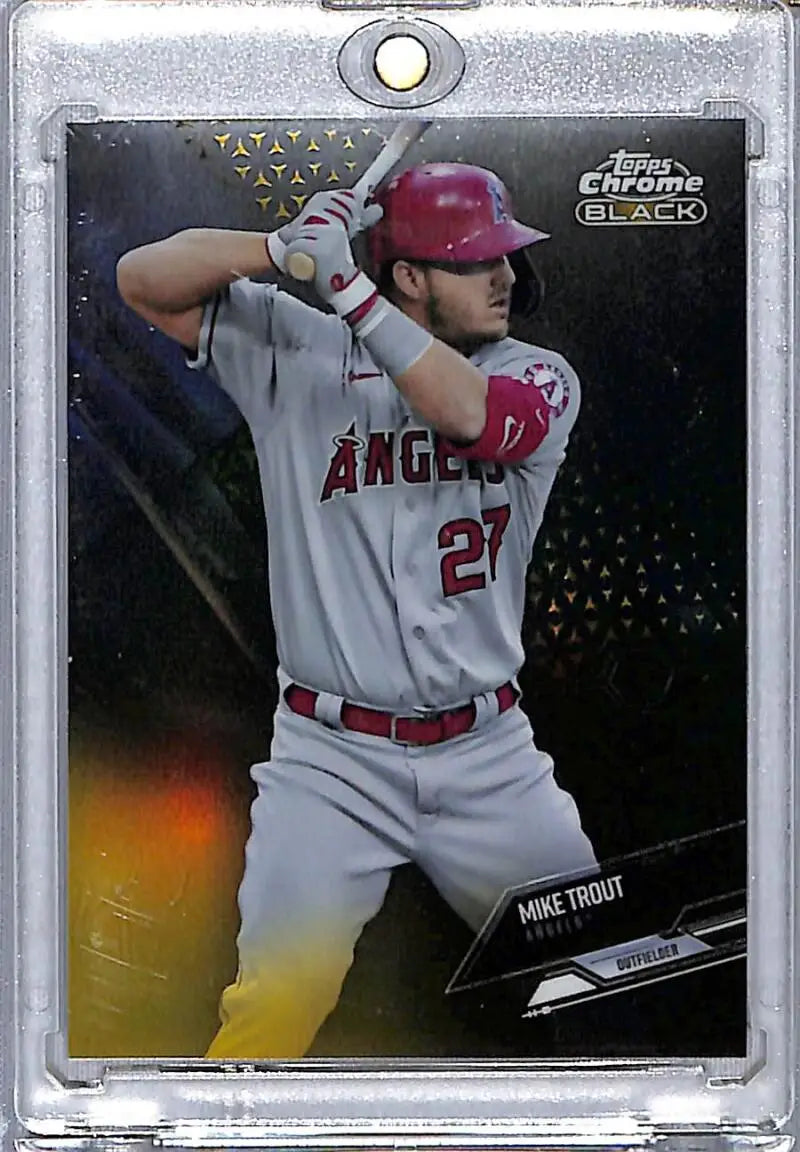 Mike Trout 2021 Topps Chrome Black Refractor Gold baseball card NM-MT 15/50