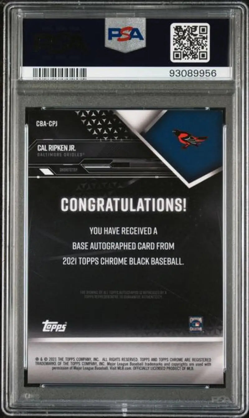 PSA 10 Cal Ripken Jr. Black Refractor Gold autographed baseball card with Congratulations message