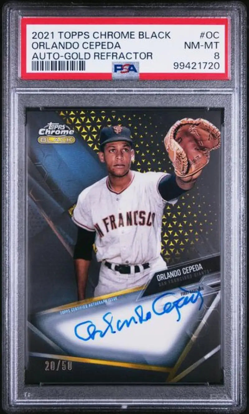 PSA-graded 2021 Topps Chrome Black Refractor Gold Orlando Cepeda autograph baseball card