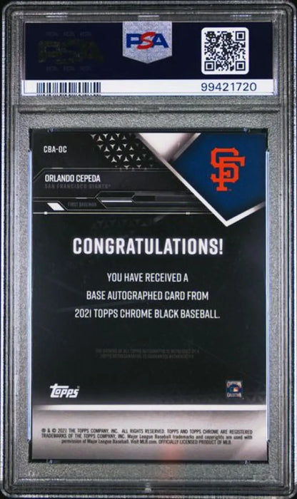 PSA-graded Orlando Cepeda baseball card back with San Francisco Giants logo and CONGRATULATIONS text