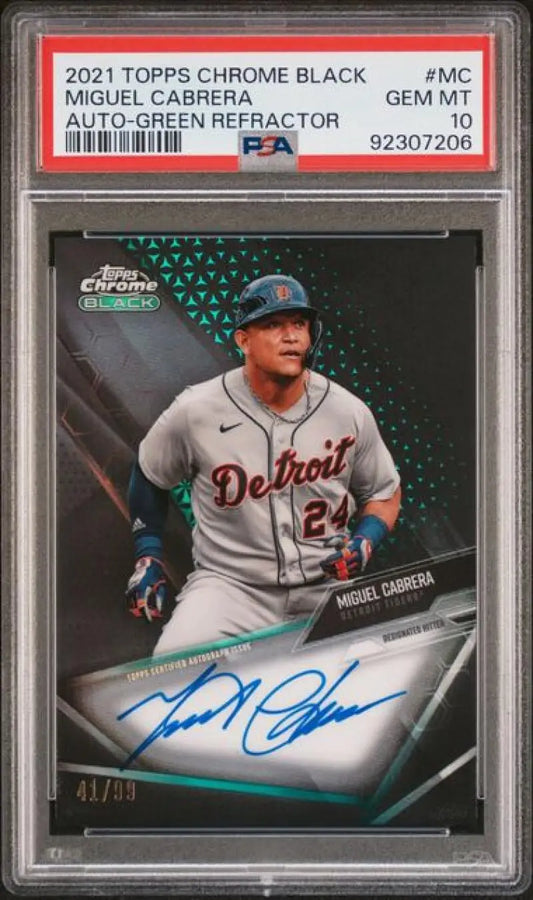 PSA-graded 2021 Topps Chrome Black Miguel Cabrera Auto baseball card for Detroit Tigers