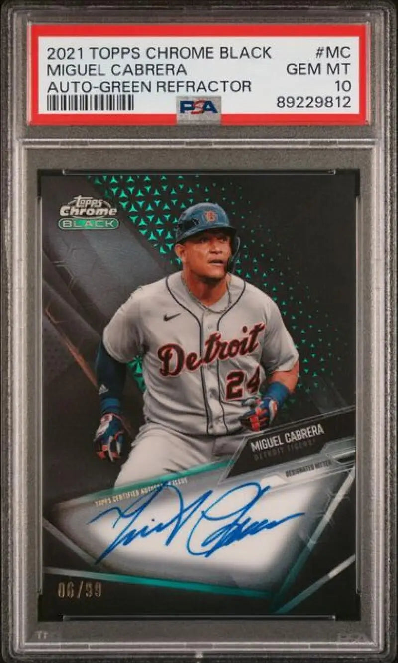 PSA 10 GEM MINT 2021 Topps Chrome Black Miguel Cabrera Detroit Tigers Autographed Card