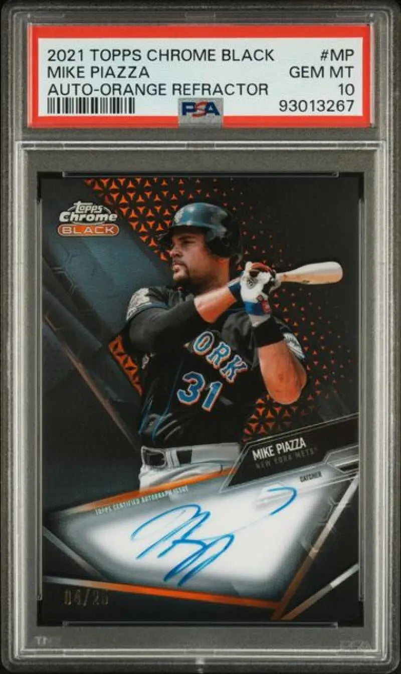 PSA 10 GEM MINT 2021 Topps Chrome Black Refractor Mike Piazza New York Mets Autograph Card