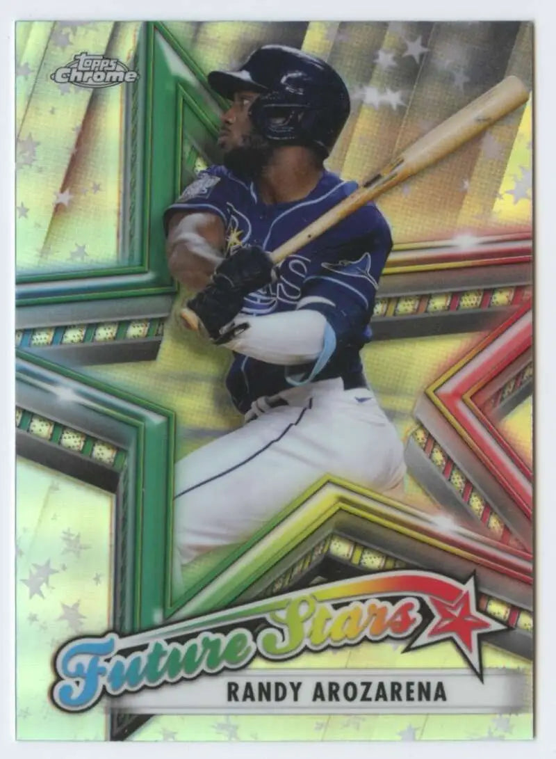 Baseball trading card of Randy Arozarena in batting stance for Tampa Bay Rays