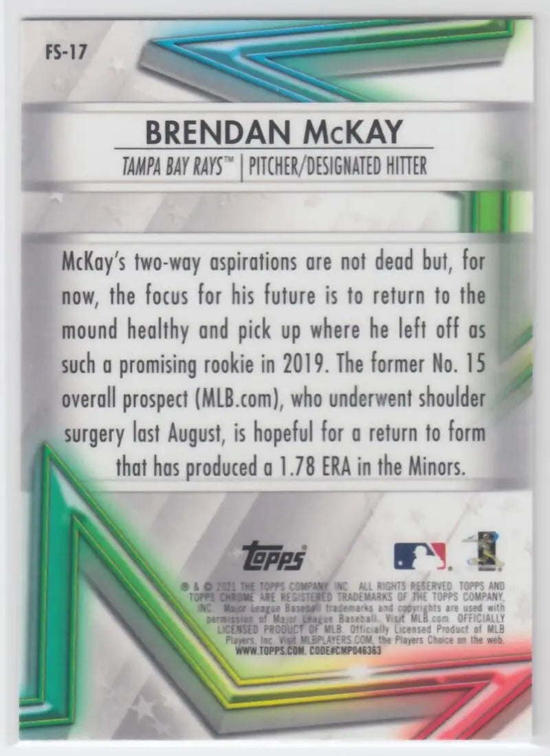 Brendan McKay 2021 Topps Chrome Future Stars Refractor Tampa Bay Rays baseball card