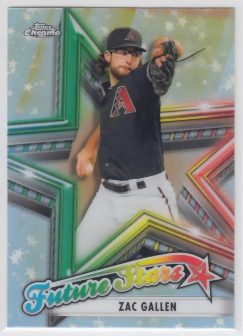 Zac Gallen pitching in Arizona Diamondbacks uniform on 2021 Topps Chrome Future Stars card