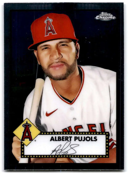 Albert Pujols Baseball Card in White Jersey and Red Cap from Topps Chrome Platinum