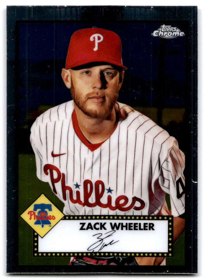 Zack Wheeler in a Philadelphia Phillies pinstriped uniform for Platinum Anniversary card