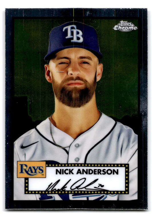 Nick Anderson in white jersey with navy cap, 2021 Topps Chrome Platinum Anniversary card