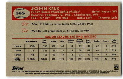 John Kruk’s 1990s batting stats on Topps Chrome Platinum Philadelphia Phillies card