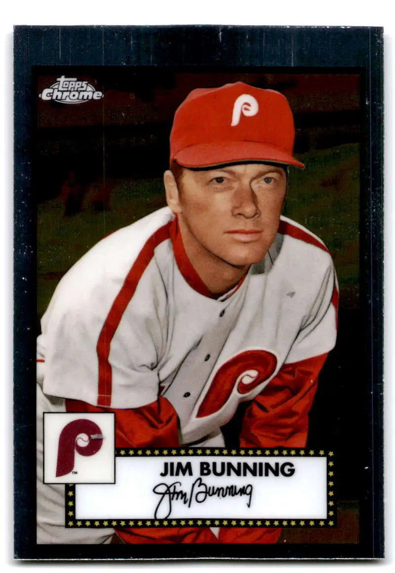 Vintage Jim Bunning Topps Chrome baseball card of Philadelphia Phillies player in uniform