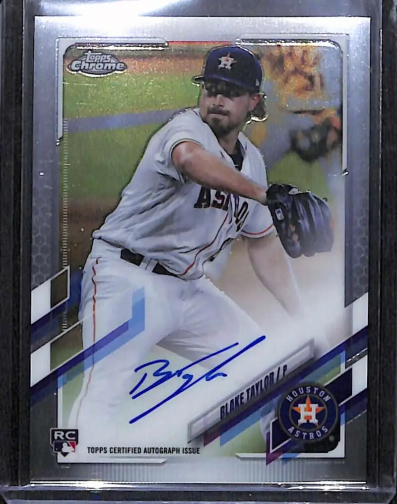 Blake Taylor Rookie Auto baseball card featuring an Astros pitcher in white uniform