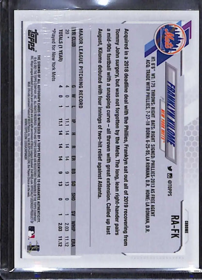 Back of 2021 Topps Chrome Franklyn Kilome Rookie Auto baseball card showing stats