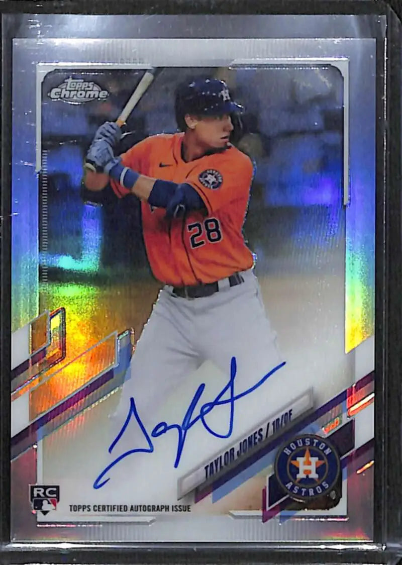 Signed Taylor Jones rookie auto chrome baseball card featuring Houston Astros player