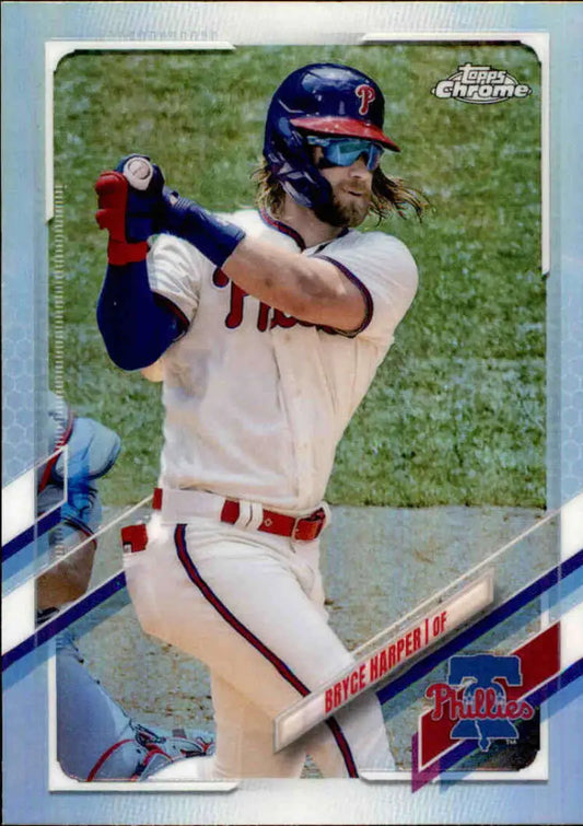 Baseball player in Minnesota Twins uniform at bat for Topps Chrome Bryce Harper card