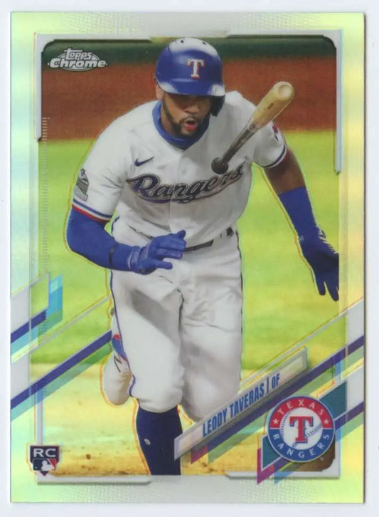 Leody Taveras running on field in Texas Rangers white uniform baseball card