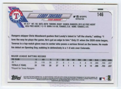 Leody Taveras Texas Rangers Baseball Card with player stats and team information