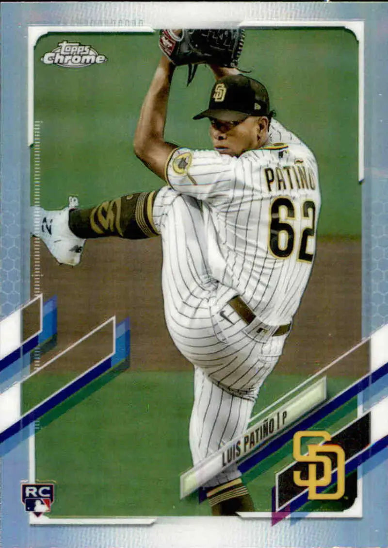 Luis Patino San Diego Padres pitcher mid-throw on 2021 Topps Chrome Refractor card