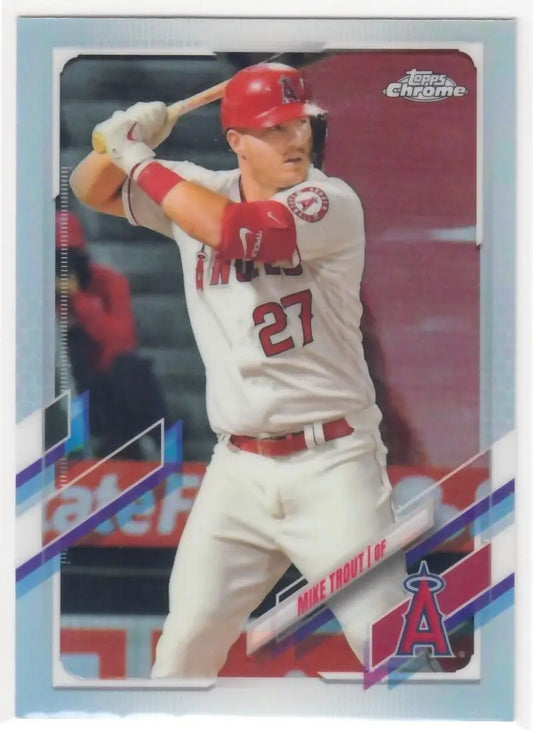 Mike Trout Los Angeles Angels baseball card in white uniform with red accents