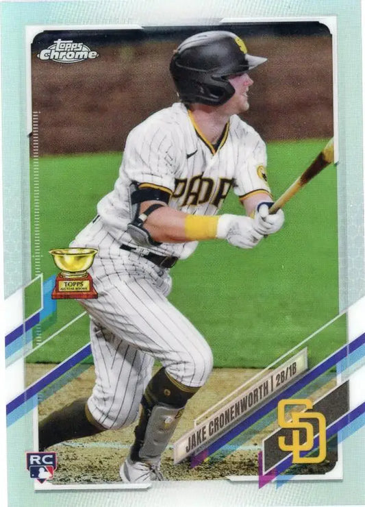 Jake Cronenworth batting in San Diego Padres home uniform on Topps Chrome Refractor card