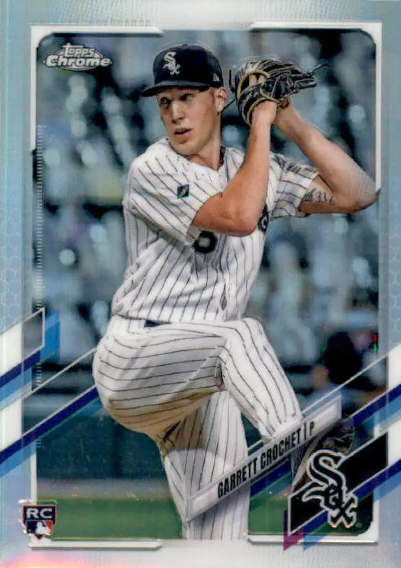 Garrett Crochet pitching in Chicago White Sox pinstriped uniform on baseball card