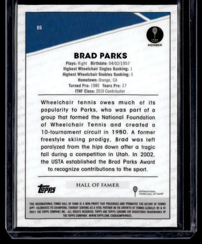 Brad Parks mini diamond trading card featuring biographical text and Topps Chrome Refractor design