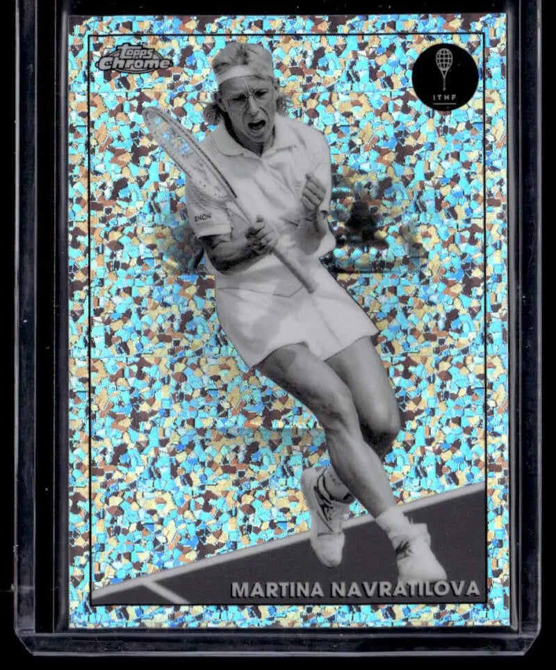 Holographic tennis card of Martina Navratilova in white attire, Mini Diamond design