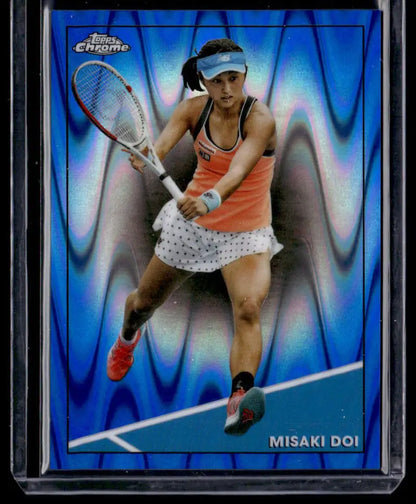 Chrome-finish trading card of Misaki Doi in orange tank top from Topps Chrome Refractor Blue