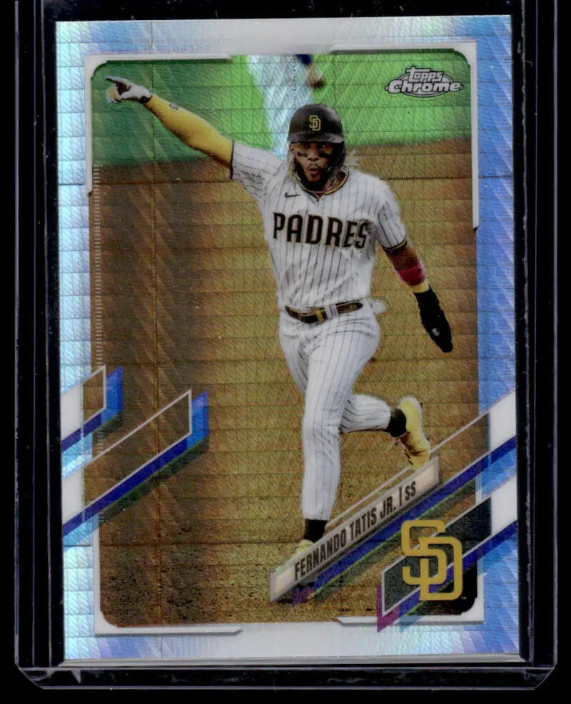 Topps Chrome Refractor Prism of Fernando Tatis Jr. in San Diego Padres pinstripe uniform