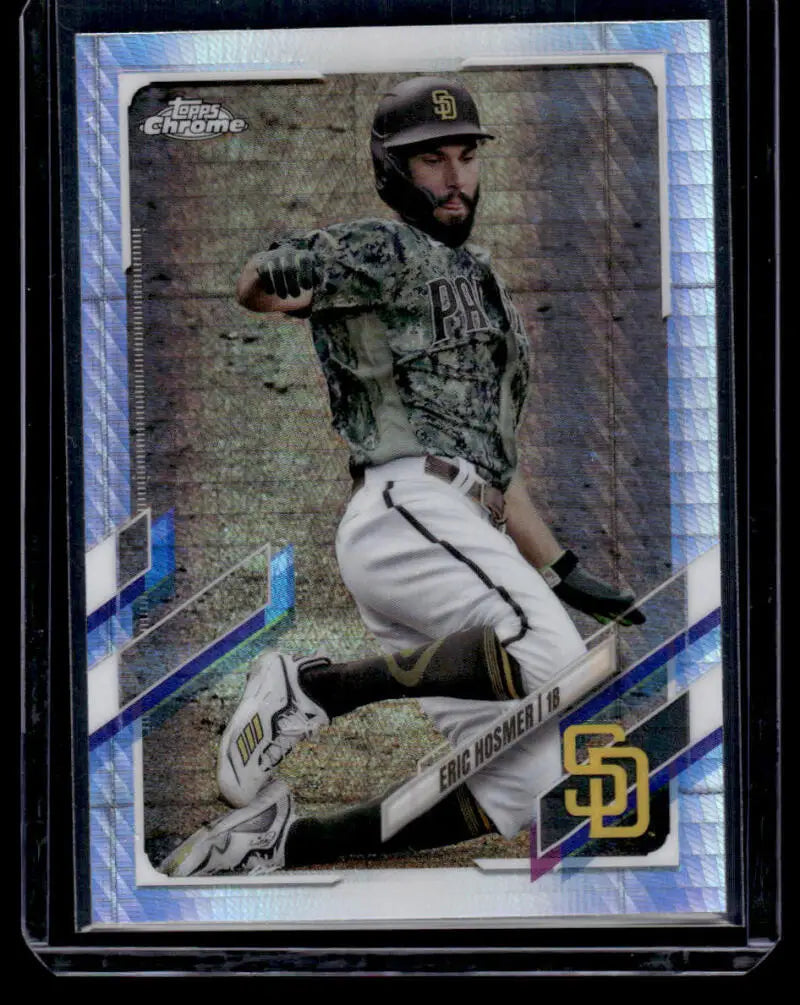 Eric Hosmer baseball card in mid-throw, showcasing Refractor Prism design