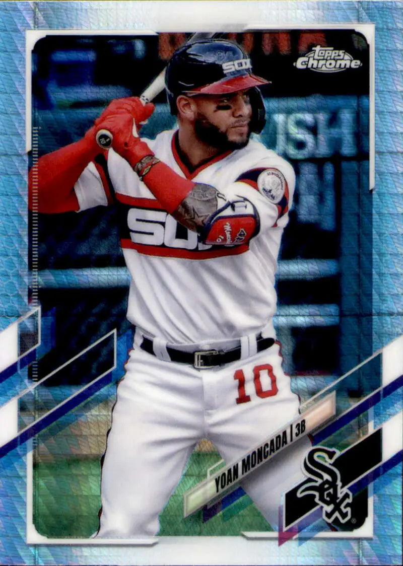 Chicago White Sox player #10 Yoan Moncada at bat in batting stance on baseball card