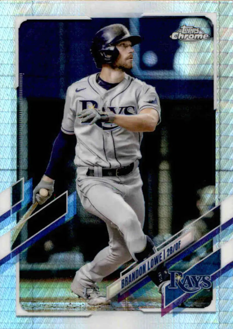 Baseball player in Tampa Bay Rays gray uniform at bat on 2021 Topps card