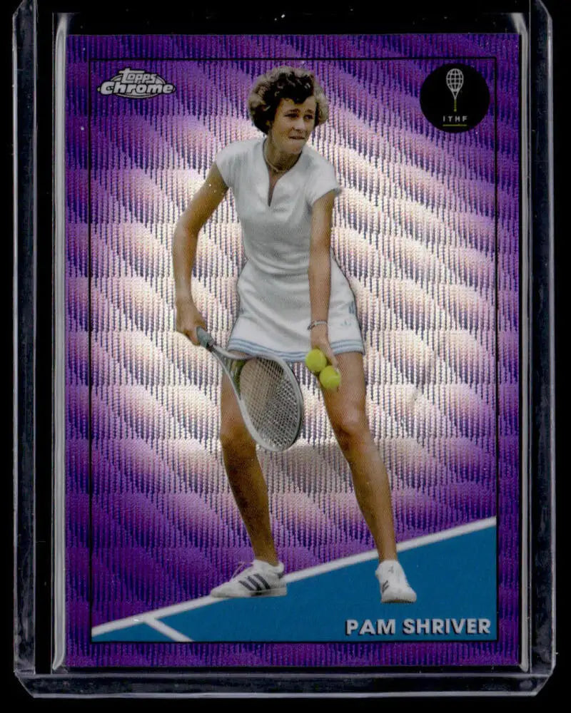 Purple-bordered 2021 Topps Chrome Refractor featuring Pam Shriver in vintage tennis attire