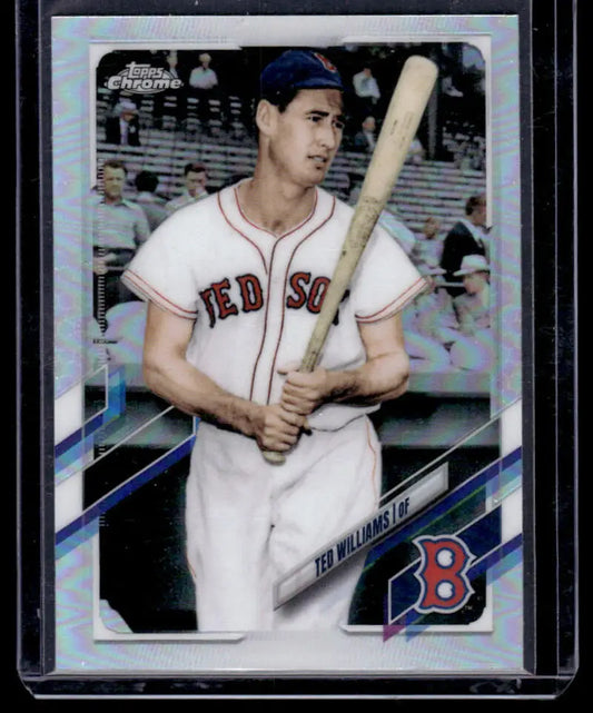 Ted Williams Red Sox Baseball Card in white uniform, Super Short Print Variation Refractor