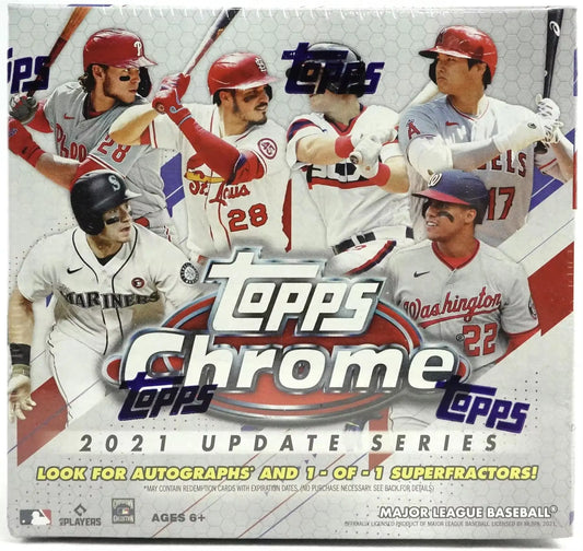 2021 Topps Chrome Update Baseball Mega Box with MLB players in action poses